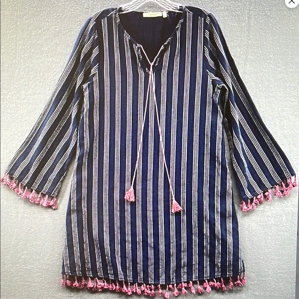 Striped Navy and Pink Midi Dress